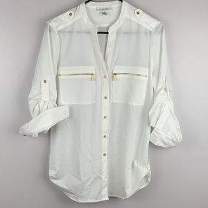 Calvin Klein Ivory Blouse with Gold Details small